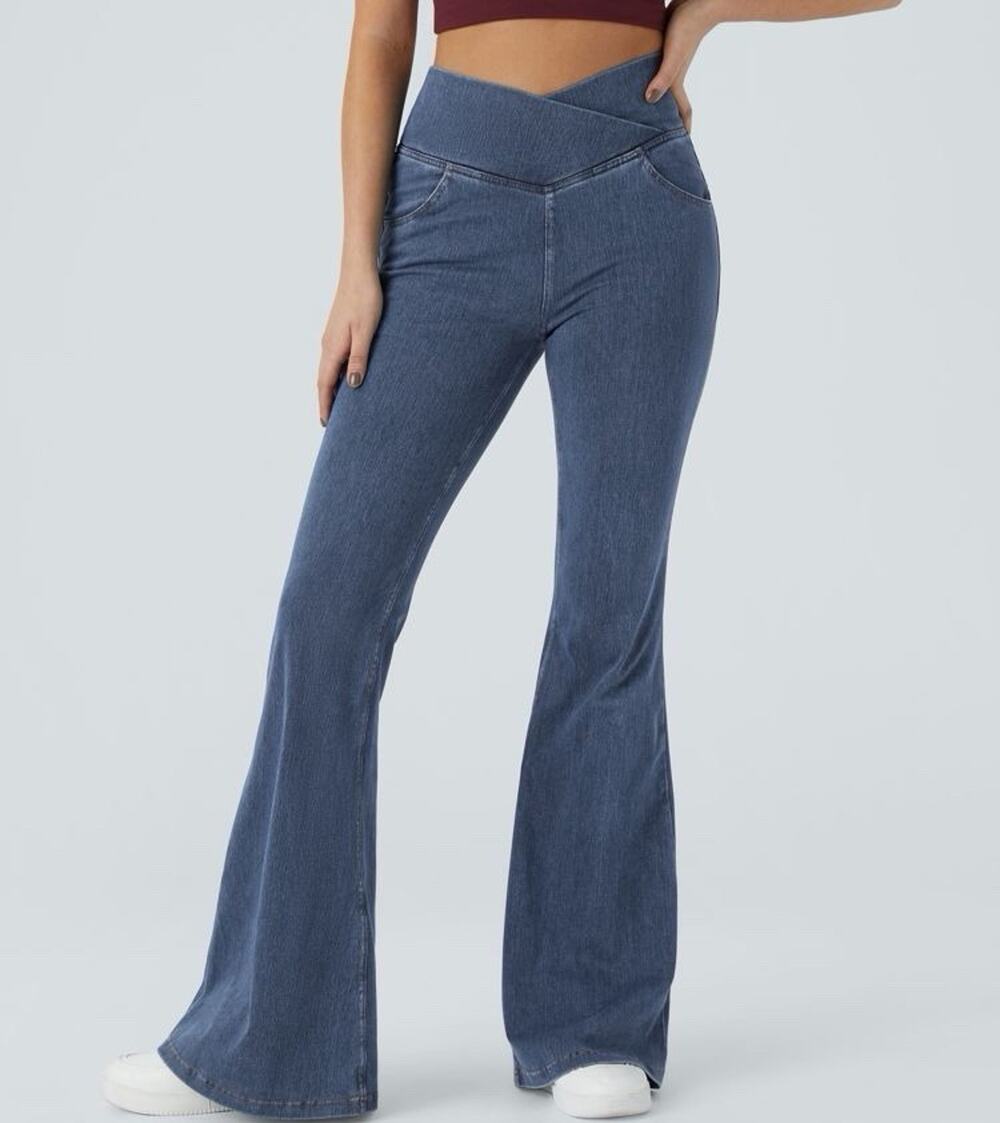 Halara Flex™ High Waisted Crossover Pocket Washed Casual Jeans